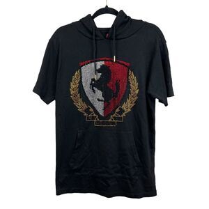 ODD Culture Hoodie T Tee Shirt Rhinestone Bling‎ Kangaroo Pocket Black Women L